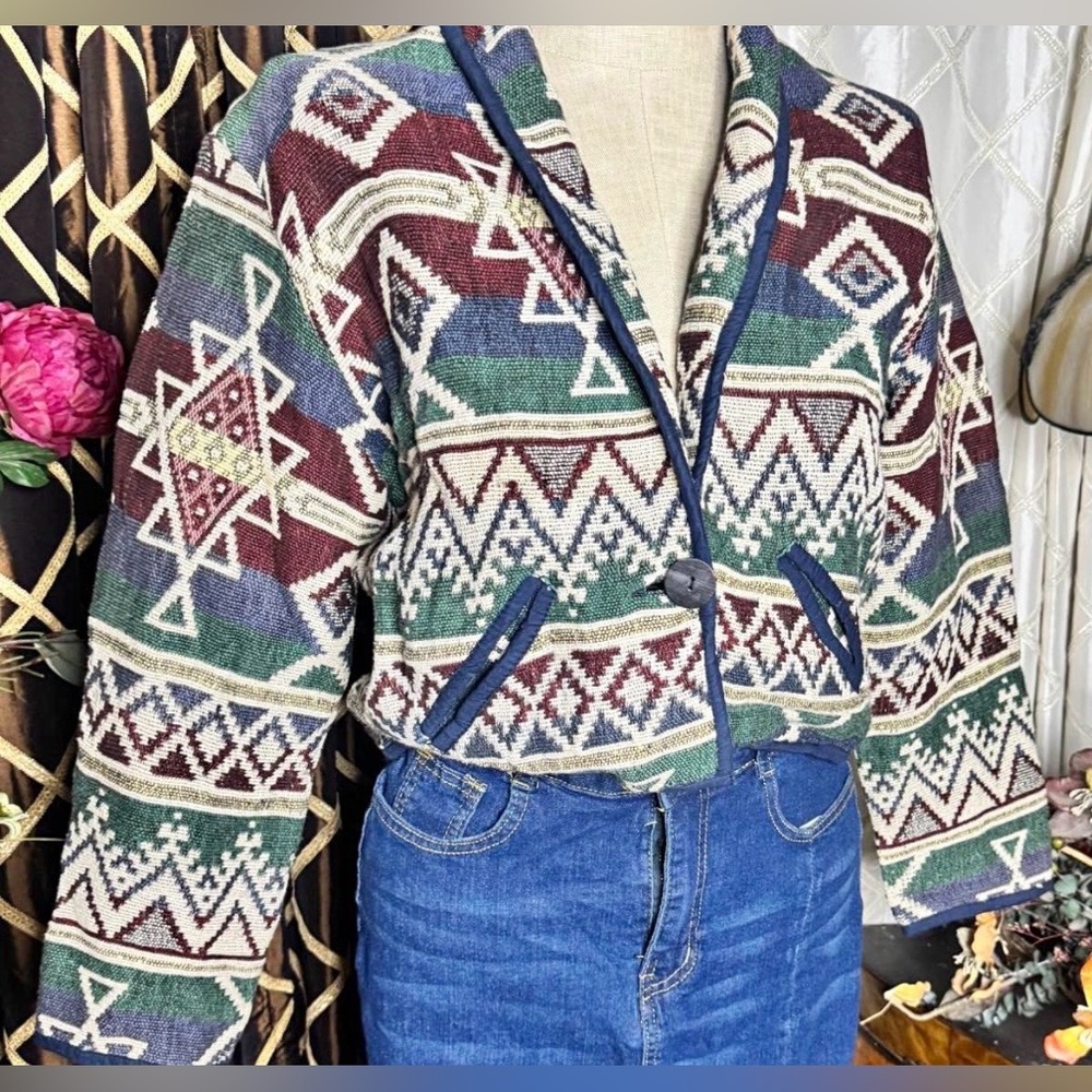 Vintage/Native American/Southwest style woven jacket 100%cotton